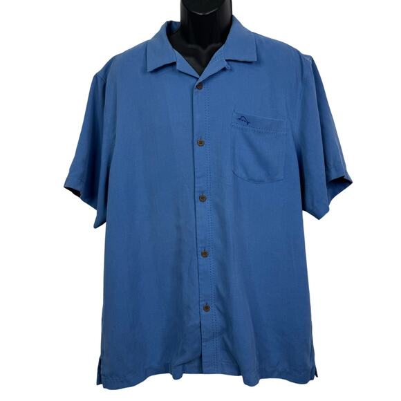 Tommy Bahama Silk Blend Collar Short Sleeve Blue Button Shirt Men’s Size XL - Picture 1 of 7
